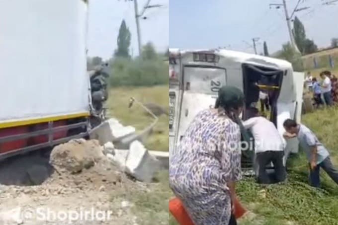 Сирдарёда юк машинаси йўловчи автобуси билан тўқнашди