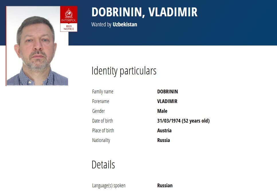 Uzbekistan lists Humans founder Vladimir Dobrinin in Interpol Red Notice database