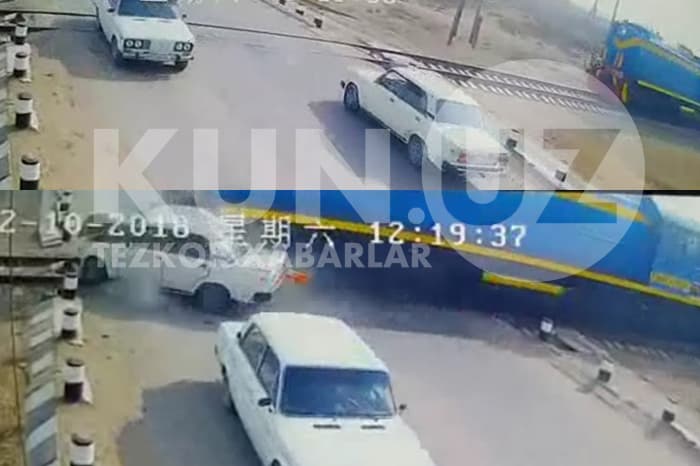 Jizzaxda poyezd va avtomobil to‘qnashuvi qanday sodir bo‘ldi (video)