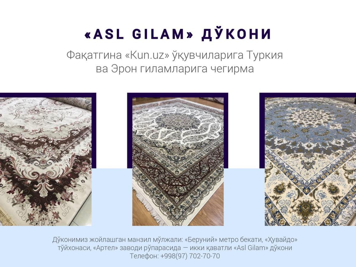 «Asl Gilam» do‘koni Turkiya va Eron gilamlariga chegirma bermoqda