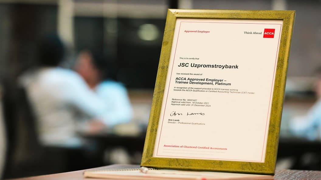 O‘zsanoatqurilishbank ACCA Approved Employer maqomini oldi