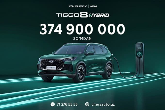 Chery Tiggo 8 Hybrid: 374,9 mln so‘mdan boshlanadigan va 5 yilgacha muddatli to‘lov asosida taqdim etiladigan yetti o‘rinli gibrid
