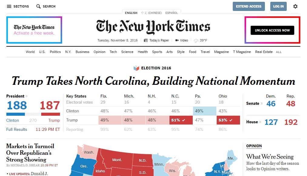 The New York Times Trampning g‘alabasi ehtimolini ilk marta 50 foizdan ortiq deb baholadi