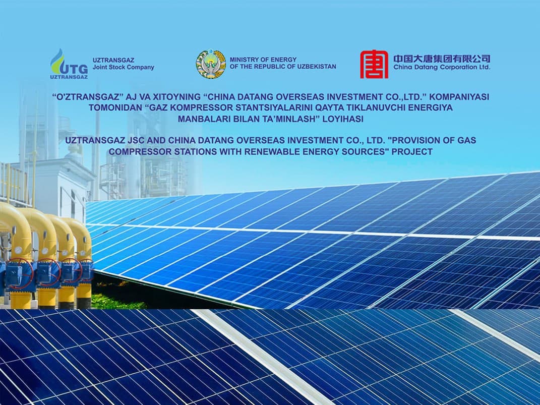 "O‘ztransgaz" AJ tizimida "Kompressor stansiyalarni qayta tiklanuvchi energiya manbalari bilan ta’minlash” bo‘yicha yirik loyiha amalga oshiriladi