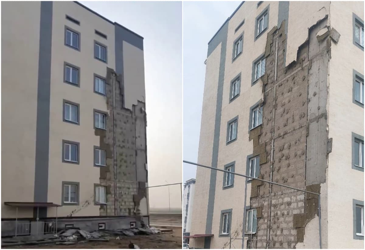 Karmanadagi “Yangi O‘zbekiston” massivida qurilgan “dom”ning suvog‘i ko‘chib tushdi