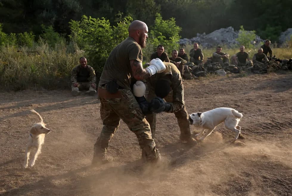 Donbassga kelgan mahbuslar batalyoni va Krasnohorivka xarobalari. Urush suratlari
