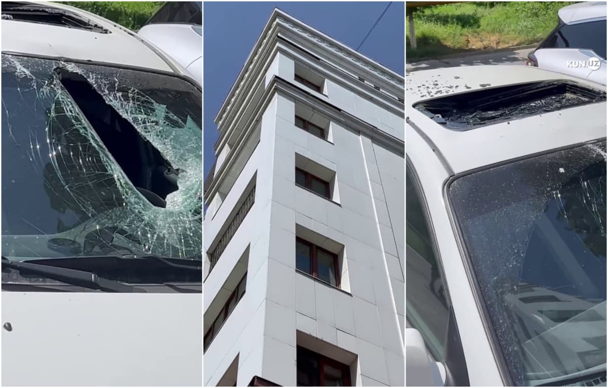 Oynalari singan Gentra - Navoiy ko‘chasida ko‘p qavatli uy fasadidagi marmarlar ko‘chib tushyapti