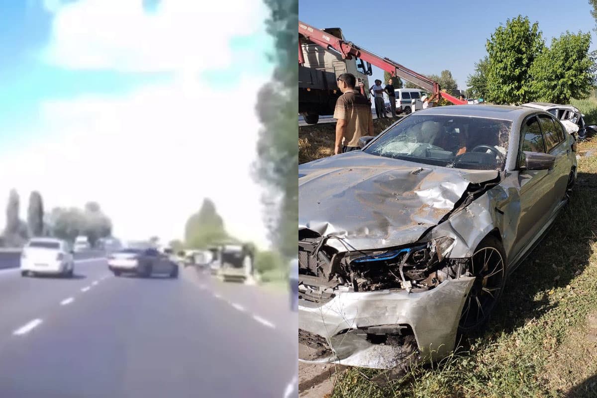 Toshkent viloyatida BMW yo‘l chetida to‘xtab turgan Tracker’ga borib urildi