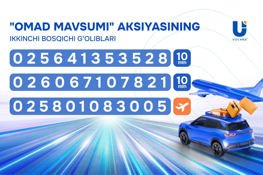 UZCARD «Omad mavsumi» aksiyasining ikkinchi bosqich g‘oliblari aniqlandi