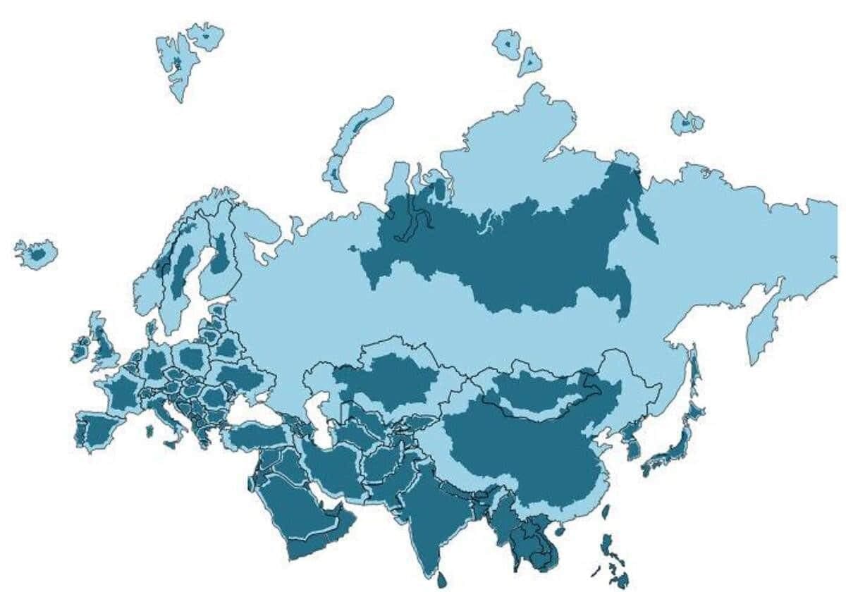 Infografika: Yevrosiyodagi davlatlarning haqiqiy o‘lchamlari