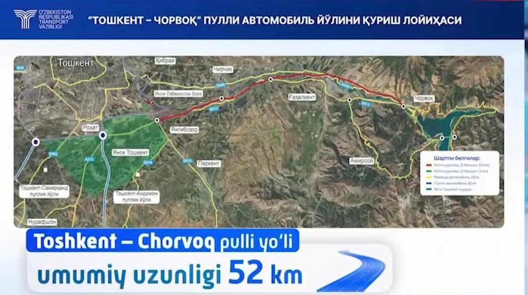Toshkent-Chorvoq pulli yo‘lini uch yilda qurish rejalashtirilyapti