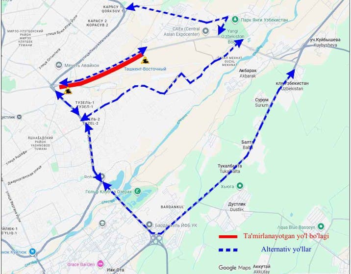 Yangi O‘zbekiston ko‘chasining bir qismi vaqtincha yopildi