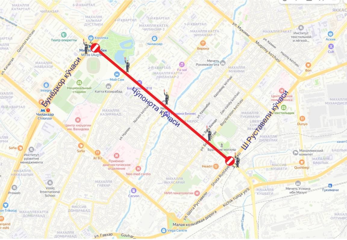 Toshkentning ayrim ko‘chalarida 9 may kuni transport vositalari harakati cheklanadi