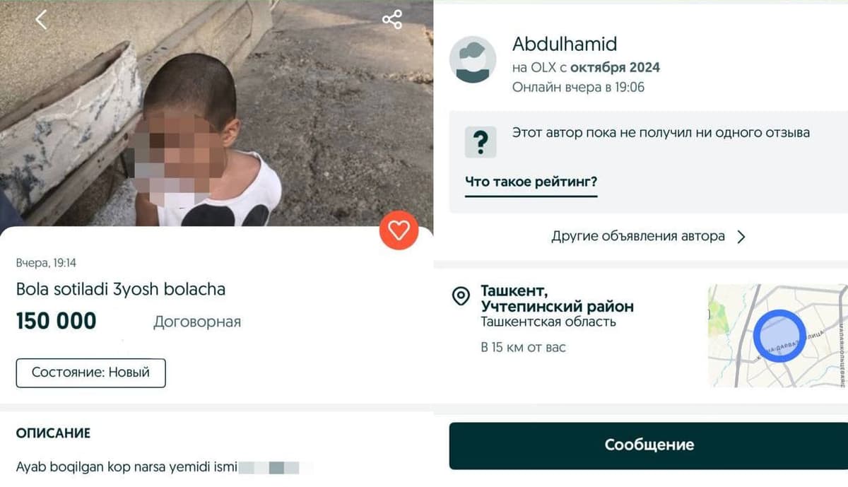 Toshkentda onlayn savdo platformasida 3 yoshli bolani kim sotuvga qo‘ygani aniqlandi
