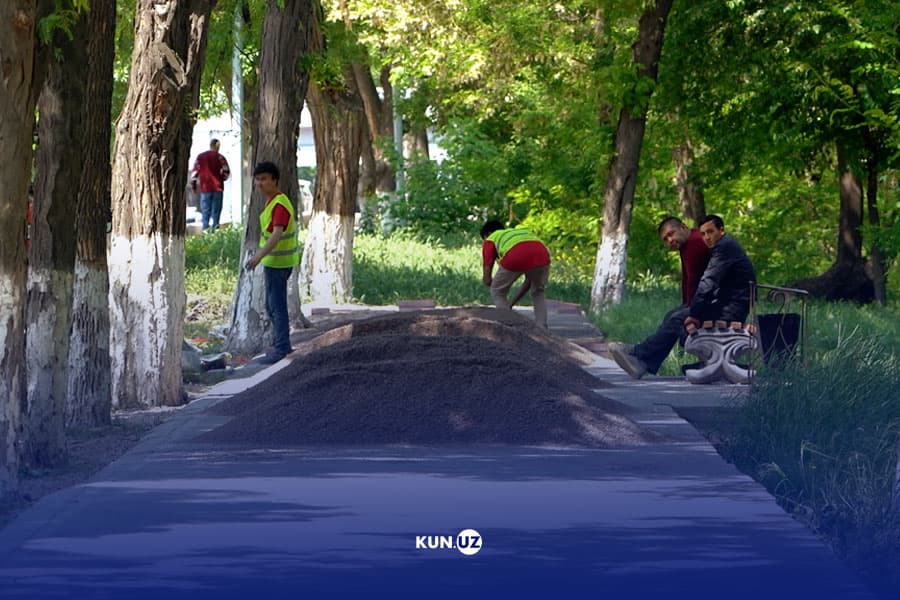 Чилонзорда янги пиёдалар йўлаги устидан «брусчатка» тўшалмоқда