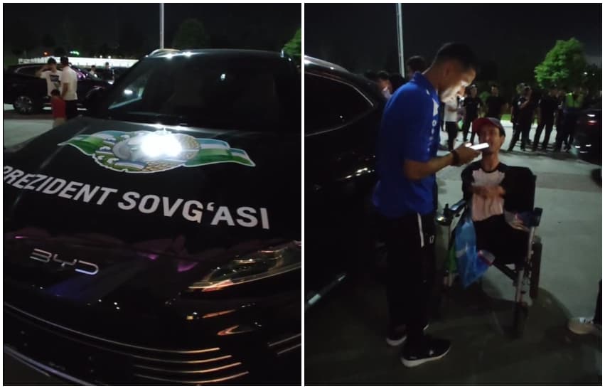Islom To‘xtaxo‘jayev o‘ziga berilgan BYDʼni jamoadoshi Bobur Abduxoliqovga sovg‘a qildi