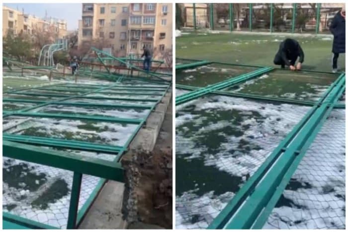 Toshkentdagi maktabda stadion panjaralari qulab tushdi