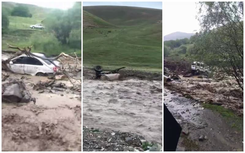 В Заамине и Бахмале сошли сели, унесло три автомобиля