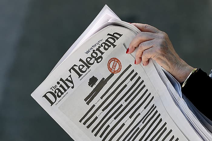 Avstraliya gazetalari bosh sahifalari «senzuralangan» ko‘rinishda chiqdi