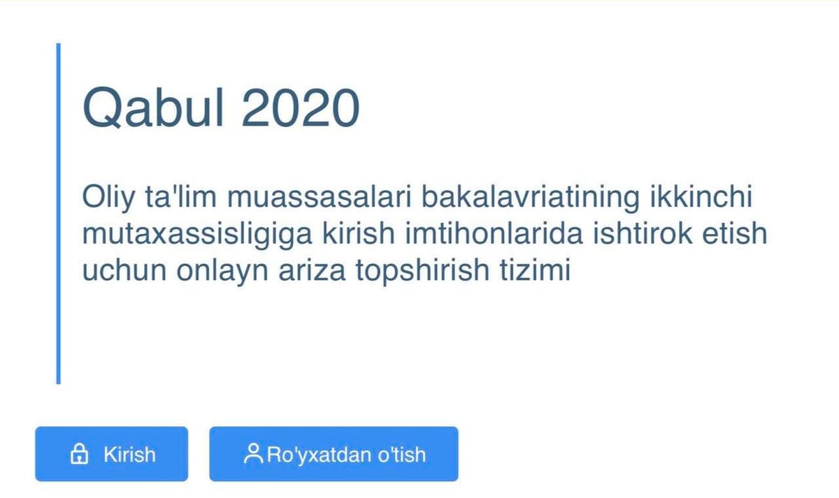 Ikkinchi mutaxassislikka qabul boshlandi. Hujjatlar onlayn yuboriladi