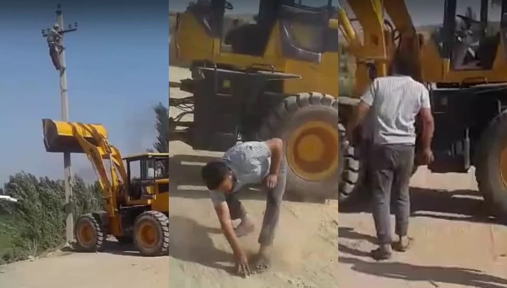 Andijonda tadbirkorning o‘g‘li elektromontyor ishlayotgan beton tayanchni buldozer bilan yiqitmoqchi bo‘ldi