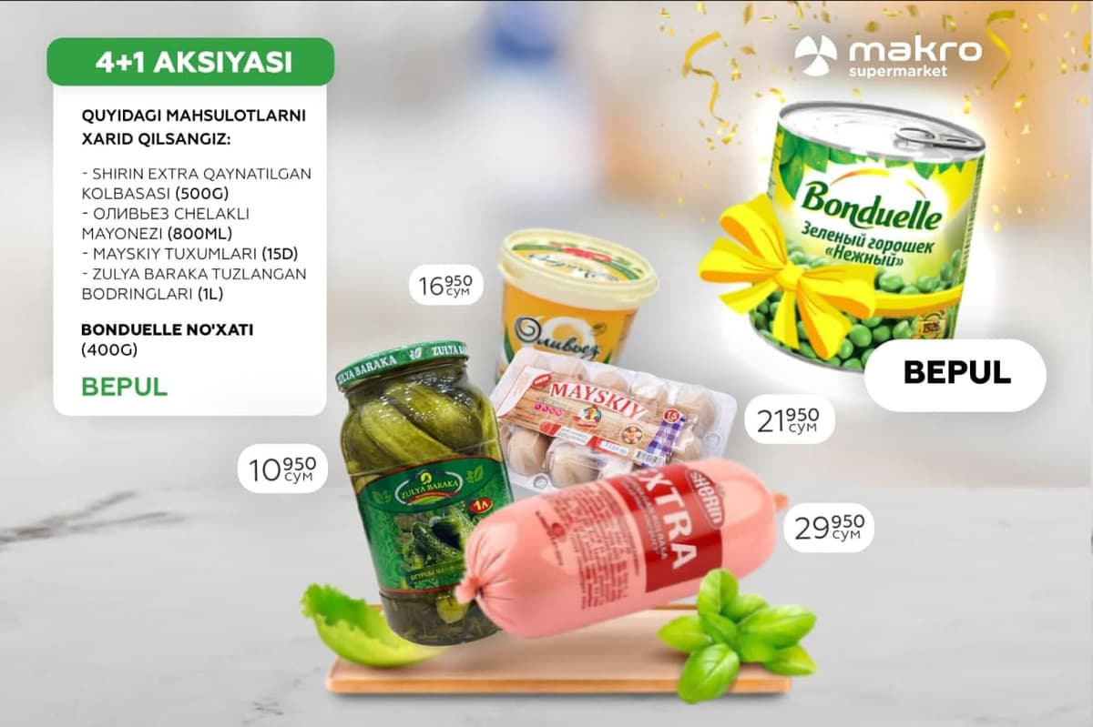 Makro butun tarmoq bo‘ylab 4+1 aksiyasini boshlamoqda