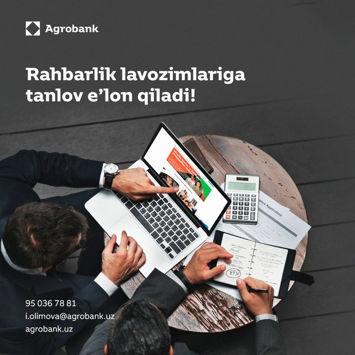 “Agrobank” ATB quyidagi yo‘nalishlarda rahbarlik lavozimlariga tanlov e’lon qiladi!