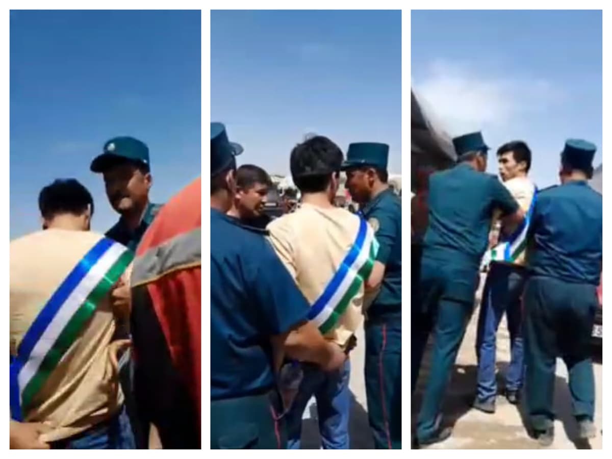 Qashqadaryoda O‘zbekiston bayrog‘i tasviridagi “Bitiruvchi” yozuvli lentani taqib yurgan yigit qo‘lga olindi